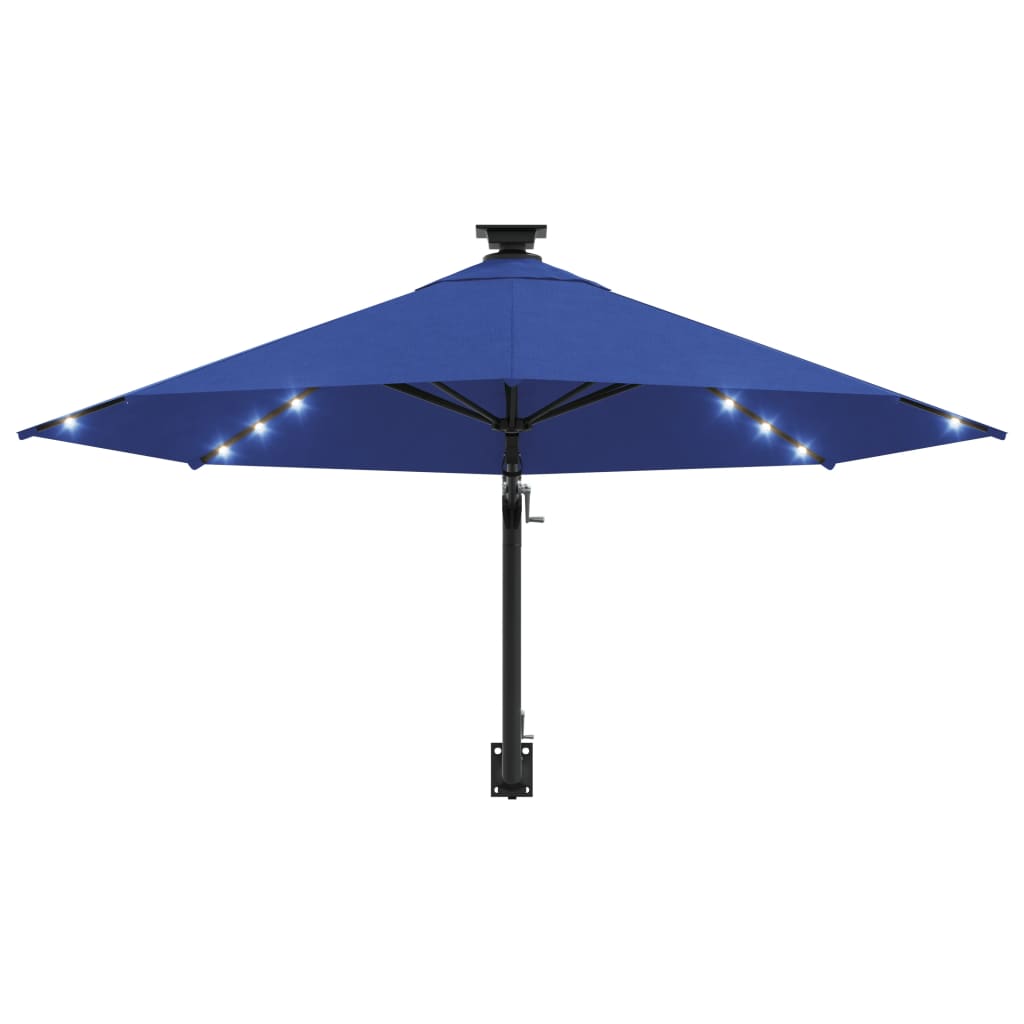 Umbrelă de soare montată pe perete cu LED-uri, albastru, 300 cm