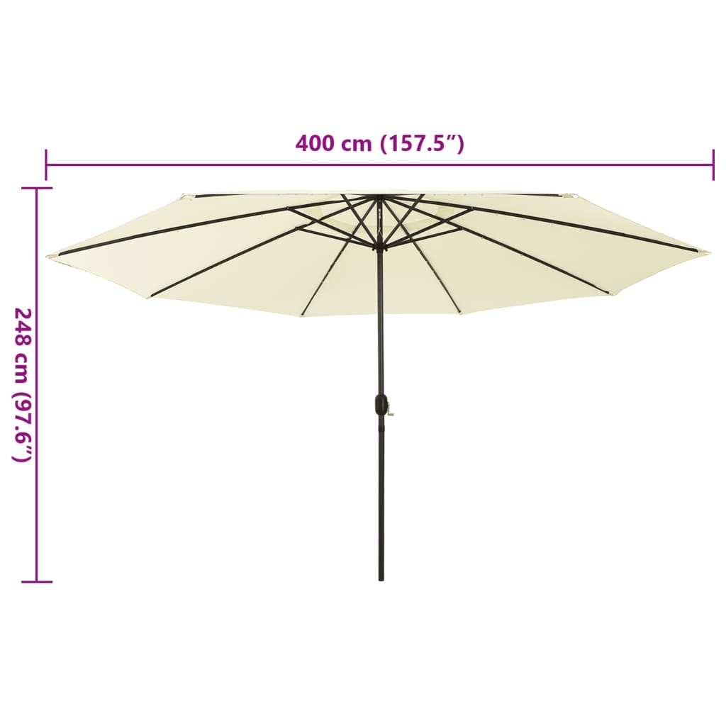 Umbrelă soare de grădină cu LED-uri, nisipiu, 400 cm