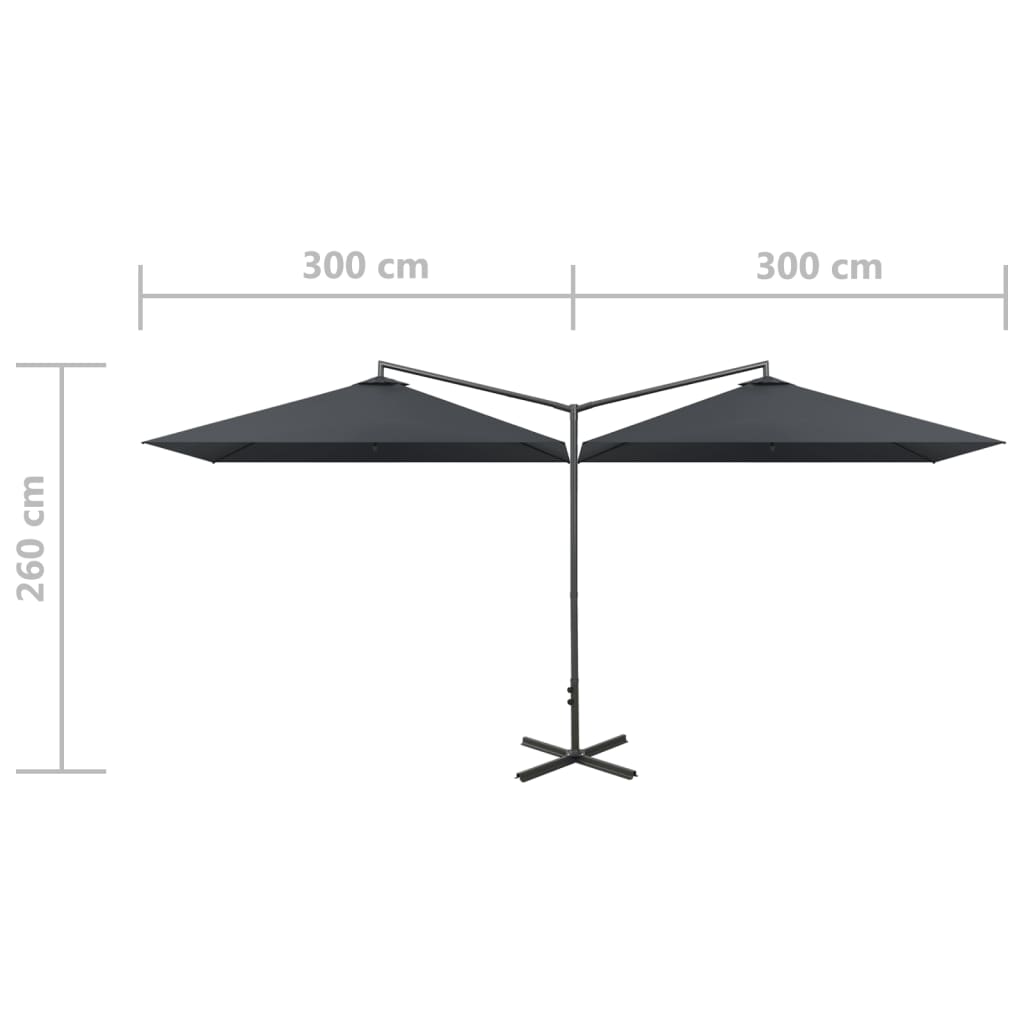 Umbrelă de soare dublă cu stâlp din oțel, antracit, 600x300 cm