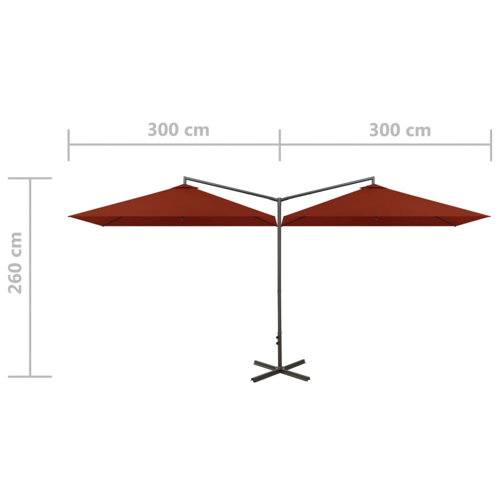 Umbrelă de soare dublă, stâlp din oțel, cărămiziu, 600x300 cm