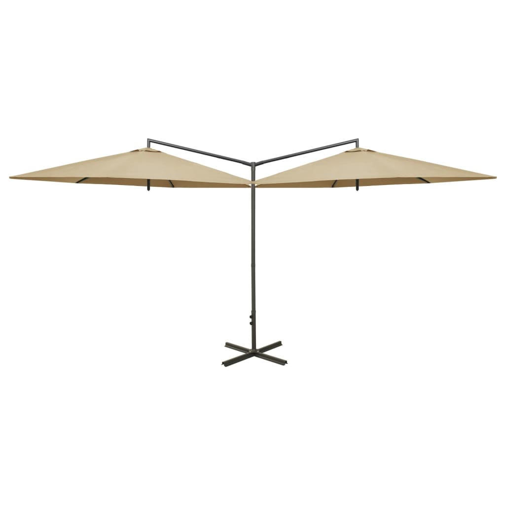 Umbrelă de soare dublă, stâlp din oțel, taupe, 600 cm