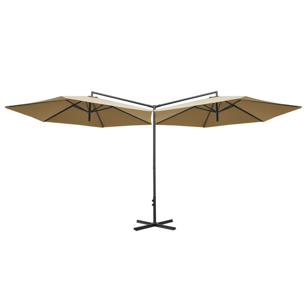 Umbrelă de soare dublă, stâlp din oțel, taupe, 600 cm