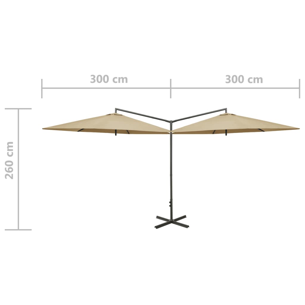 Umbrelă de soare dublă, stâlp din oțel, taupe, 600 cm