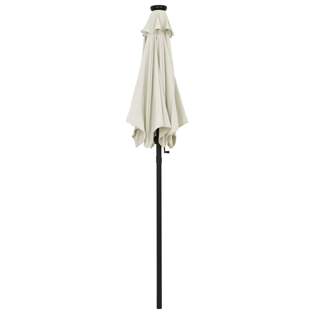 Umbrelă de soare cu lumini LED, nisipiu, 200x211 cm, aluminiu