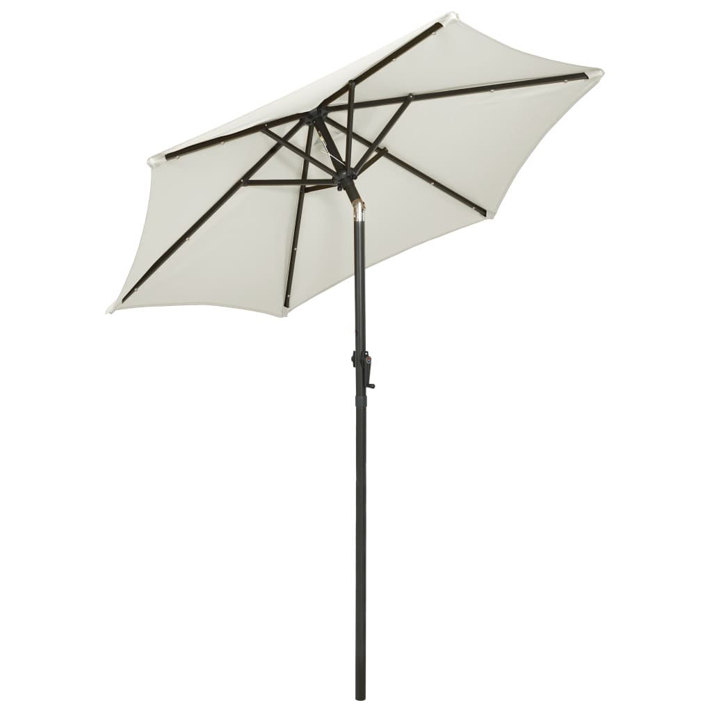 Umbrelă de soare cu lumini LED, nisipiu, 200x211 cm, aluminiu