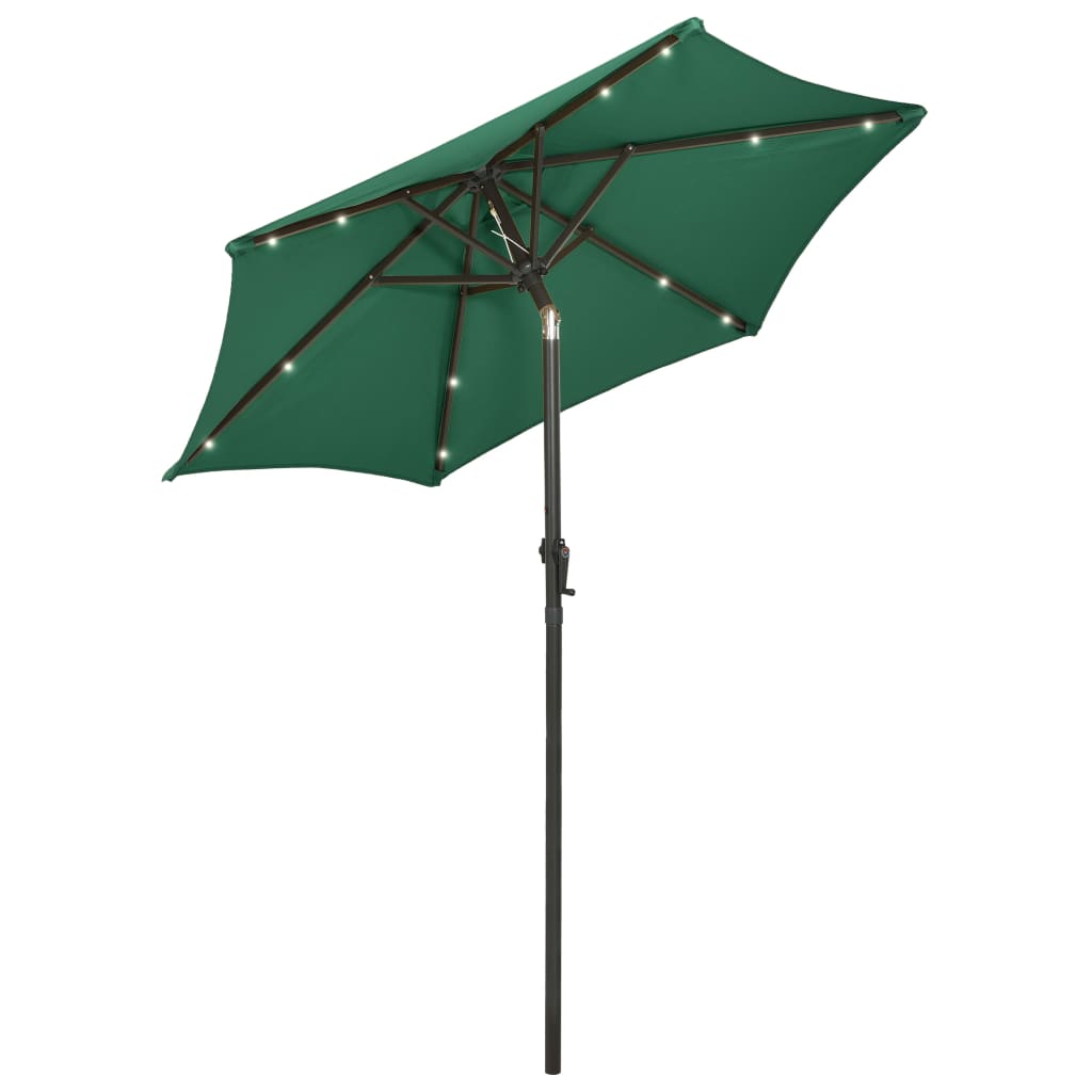 Umbrelă de soare cu lumini LED, verde, 200x211 cm, aluminiu