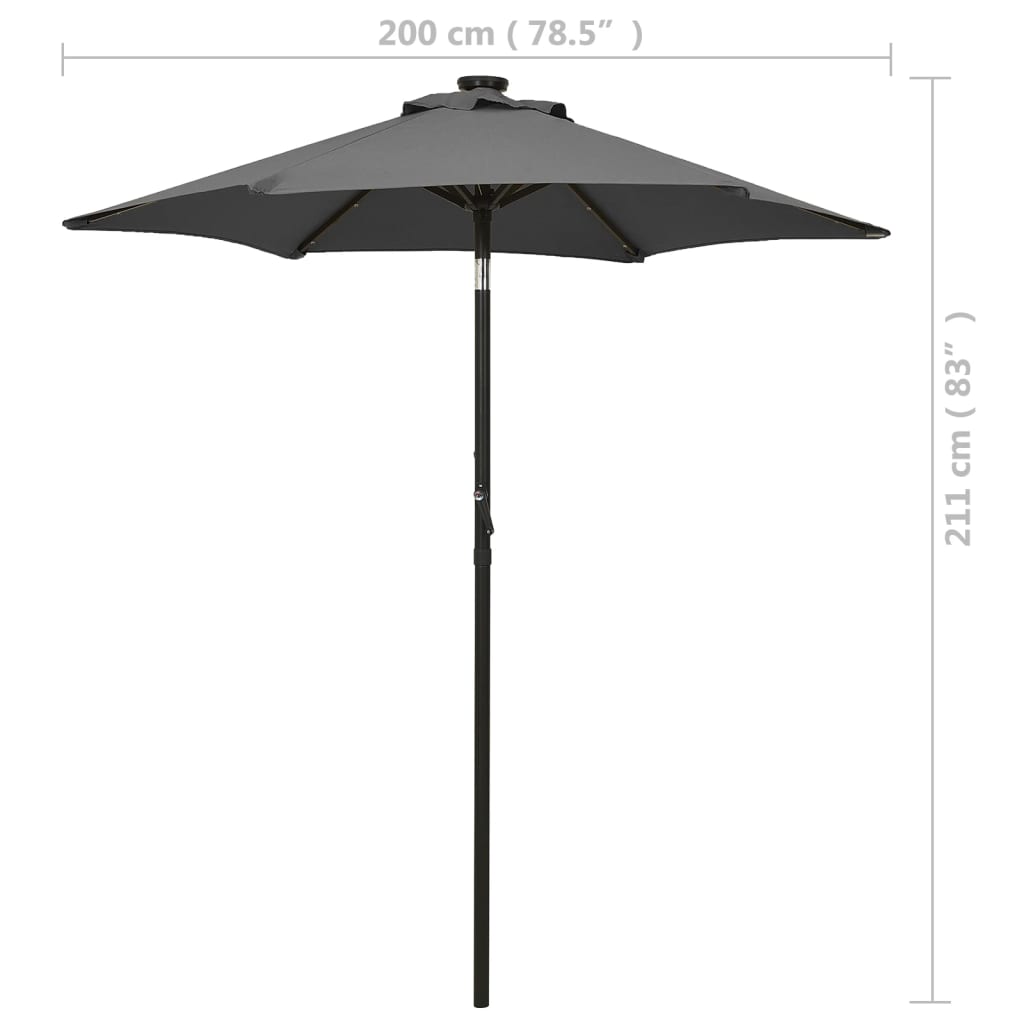 Umbrelă de soare cu lumini LED, antracit, 200x211 cm, aluminiu