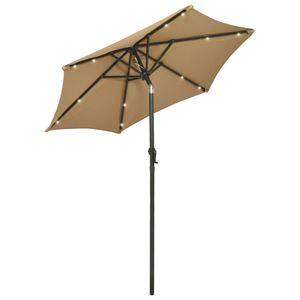 Umbrelă de soare cu lumini LED, taupe, 200x211 cm, aluminiu