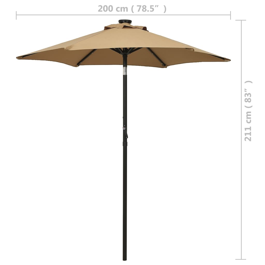 Umbrelă de soare cu lumini LED, taupe, 200x211 cm, aluminiu