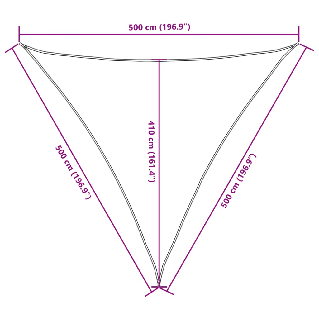 Parasolar, alb, 5x5x5 m, țesătură oxford, triunghiular