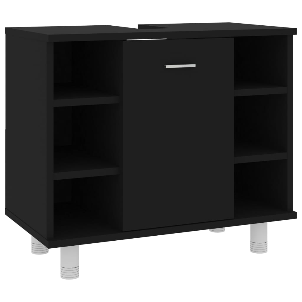Dulap de baie, negru, 60 x 32 x 53,5 cm, lemn prelucrat