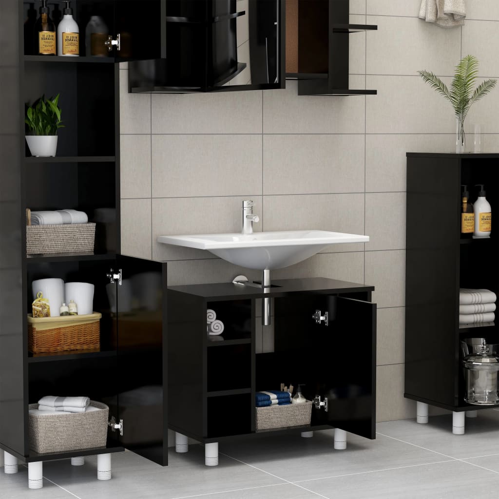Dulap de baie, negru, 60 x 32 x 53,5 cm, lemn prelucrat