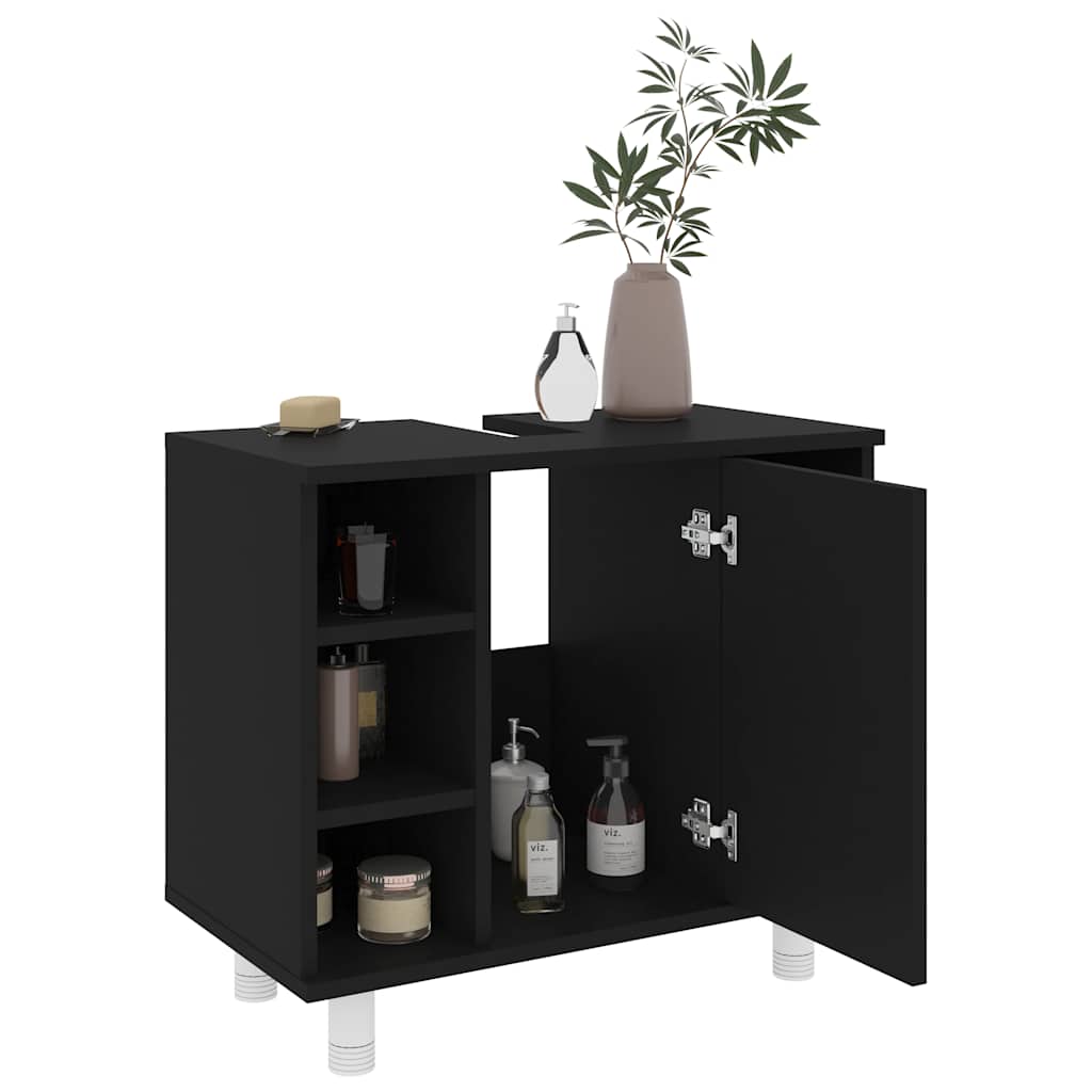 Dulap de baie, negru, 60 x 32 x 53,5 cm, lemn prelucrat