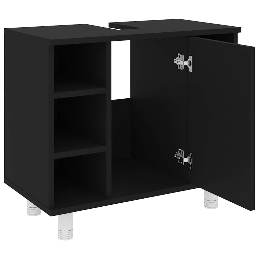 Dulap de baie, negru, 60 x 32 x 53,5 cm, lemn prelucrat