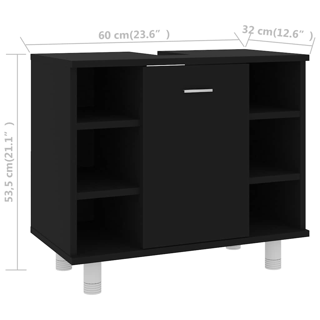 Dulap de baie, negru, 60 x 32 x 53,5 cm, lemn prelucrat