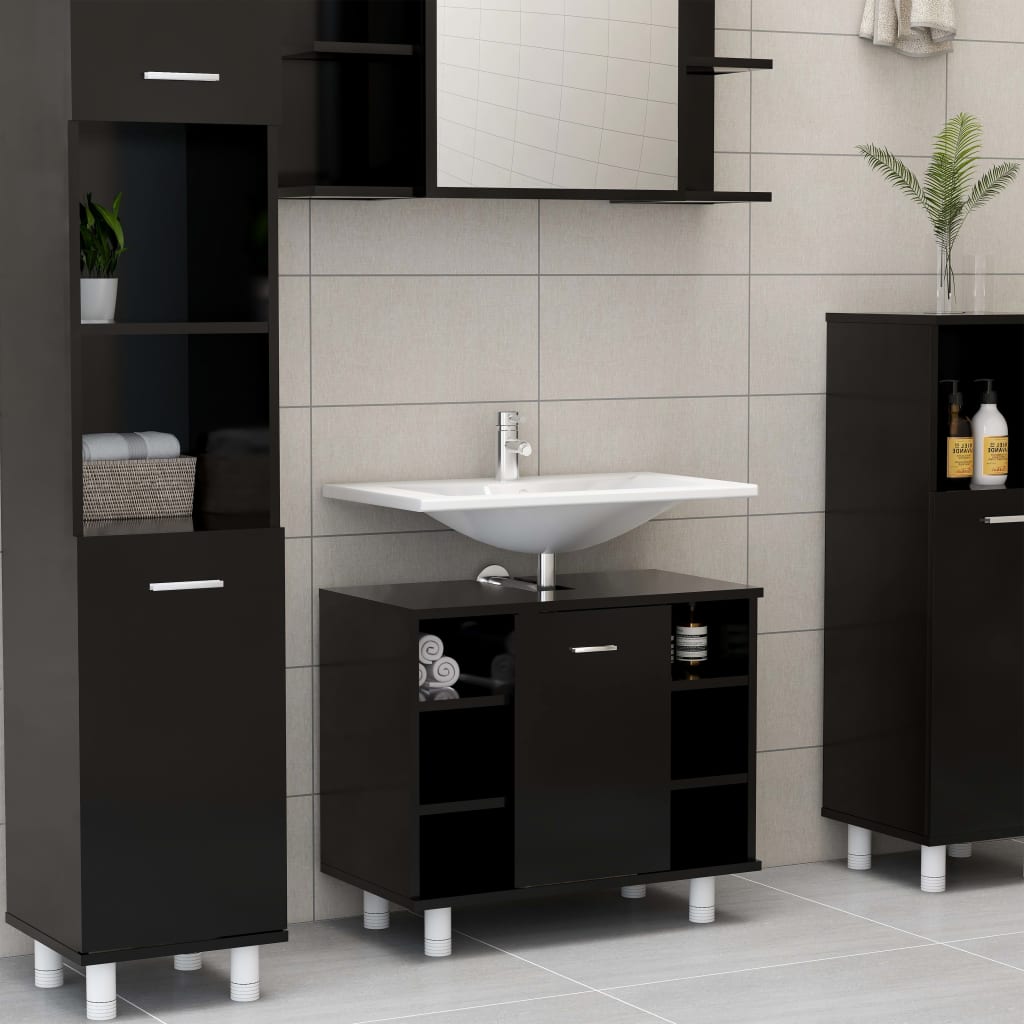 Dulap de baie, negru, 60 x 32 x 53,5 cm, lemn prelucrat