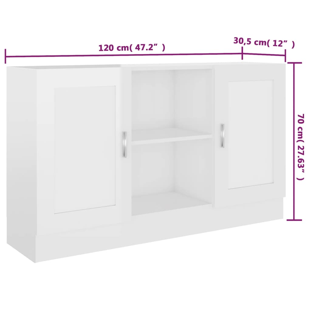 Sideboard, glossy white, 120 x 30.5 x 70 cm, chipboard