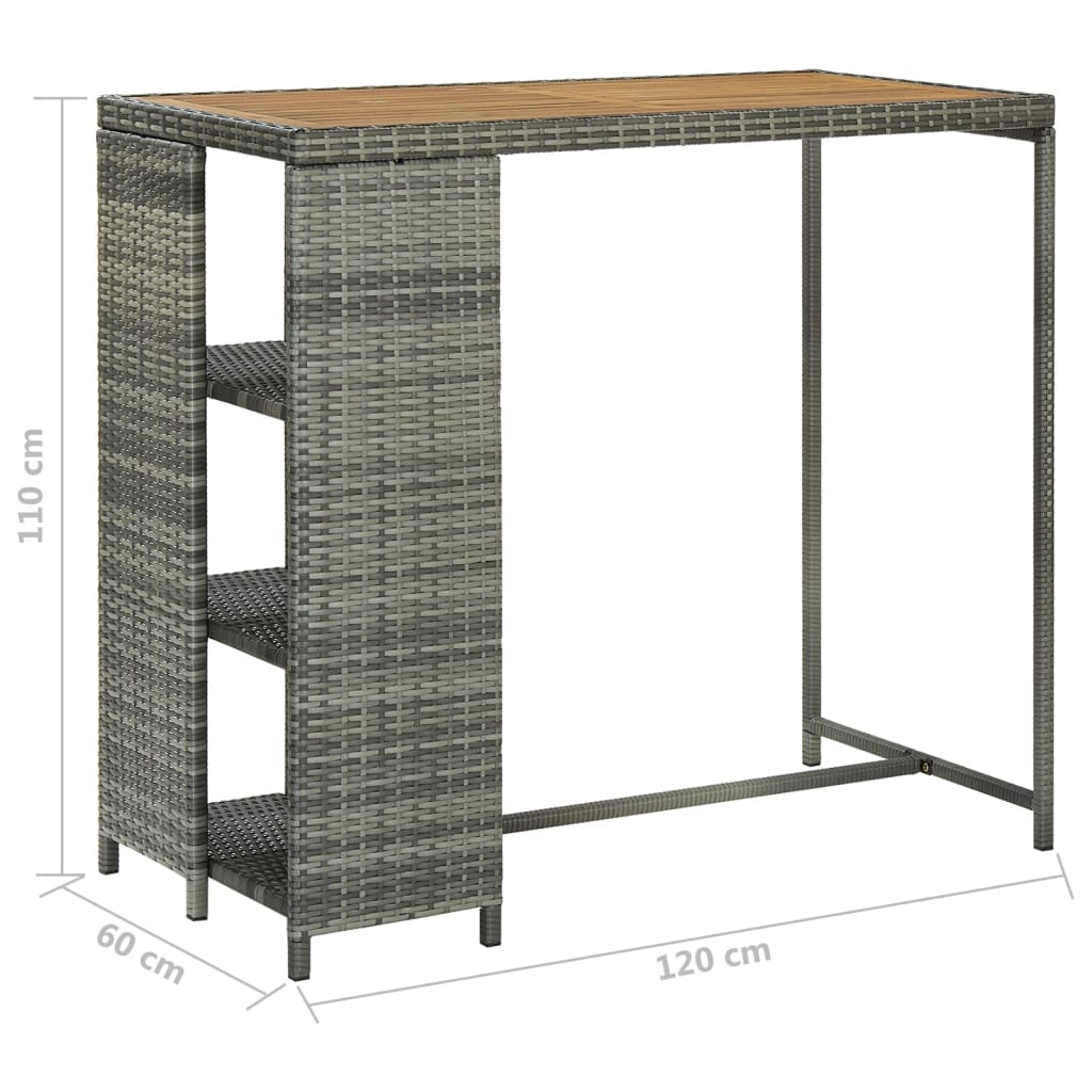 Masă de bar cu raft de depozitare, gri 120x60x110 cm, poliratan