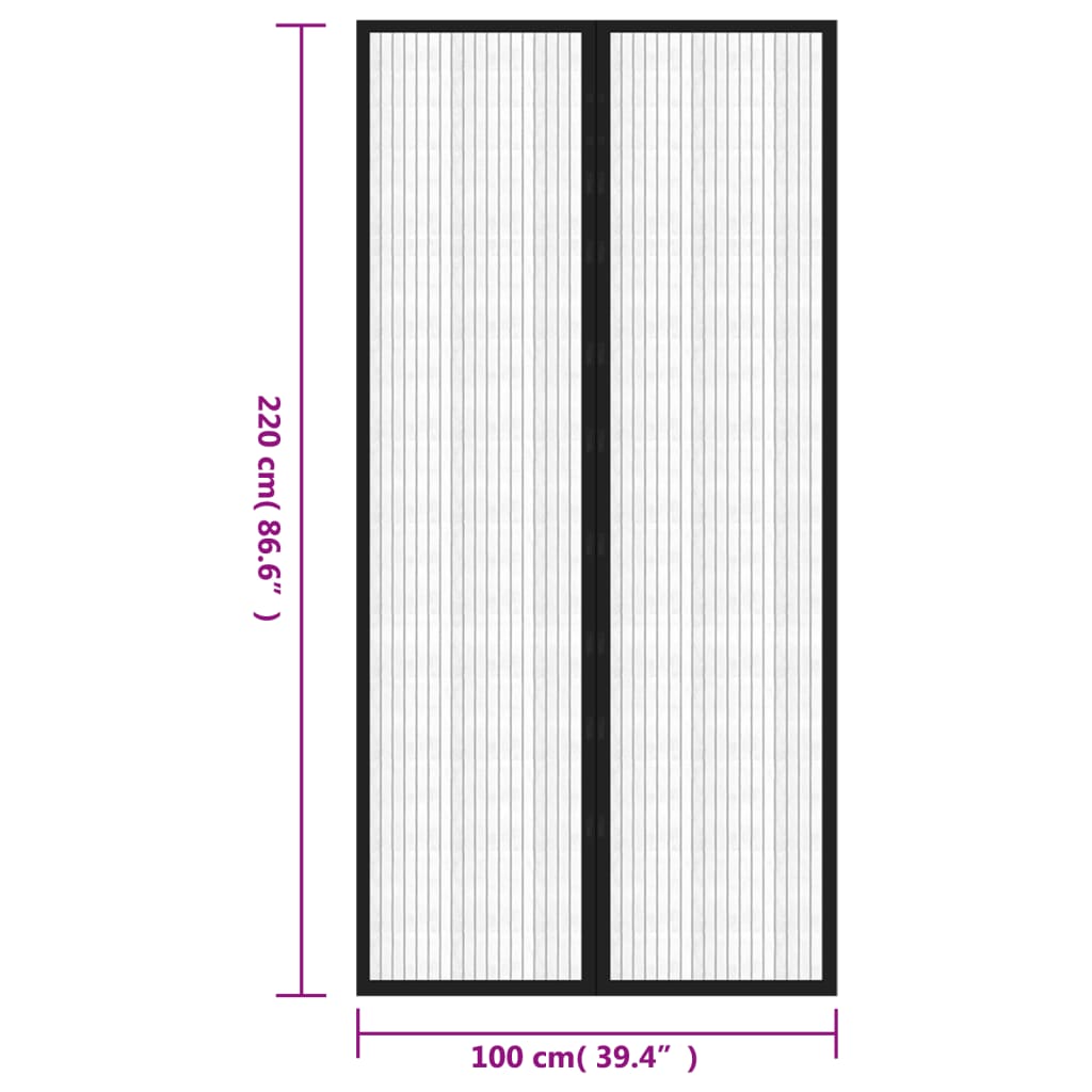 Perdea de ușă anti-insecte cu magnet, 2 buc., negru, 220x100 cm