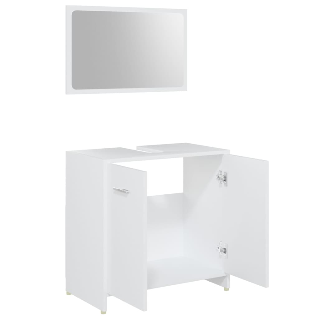 Set mobilier de baie, 4 piese, alb, lemn prelucrat