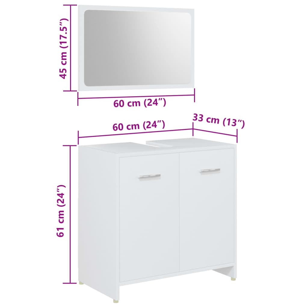 Set mobilier de baie, 4 piese, alb, lemn prelucrat