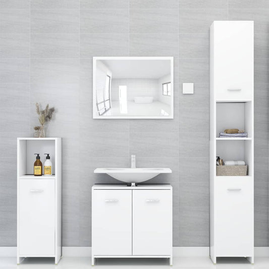 Set mobilier de baie, 4 piese, alb, lemn prelucrat