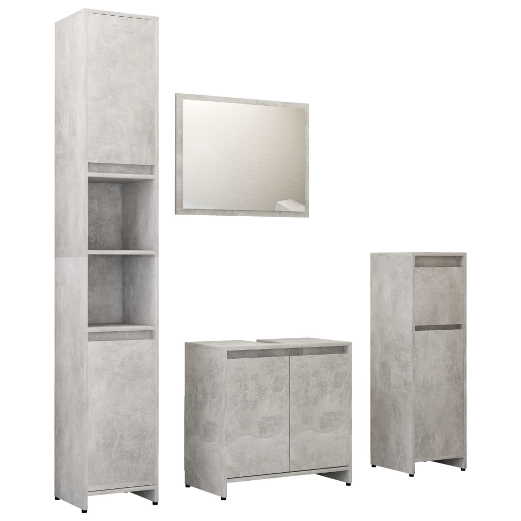 Set mobilier de baie, 4 piese, gri beton, PAL