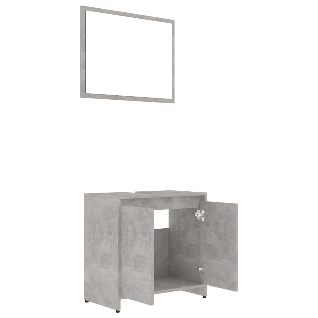 Set mobilier de baie, 4 piese, gri beton, PAL