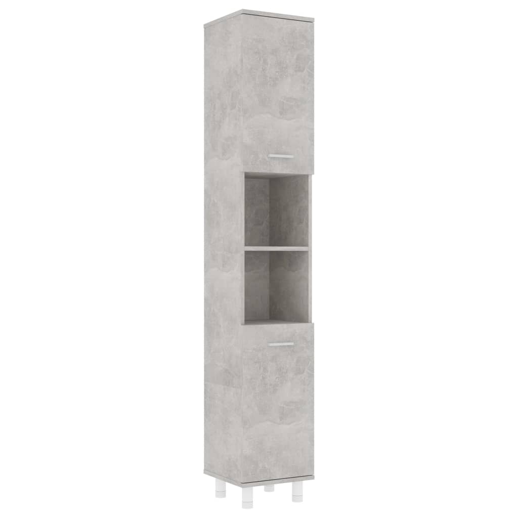 Set mobilier baie, 4 piece, gri beton, lemn prelucrat