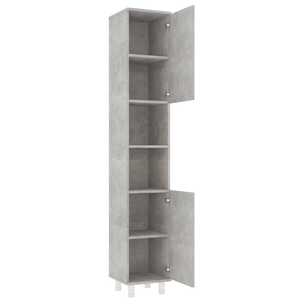 Set mobilier baie, 4 piece, gri beton, lemn prelucrat