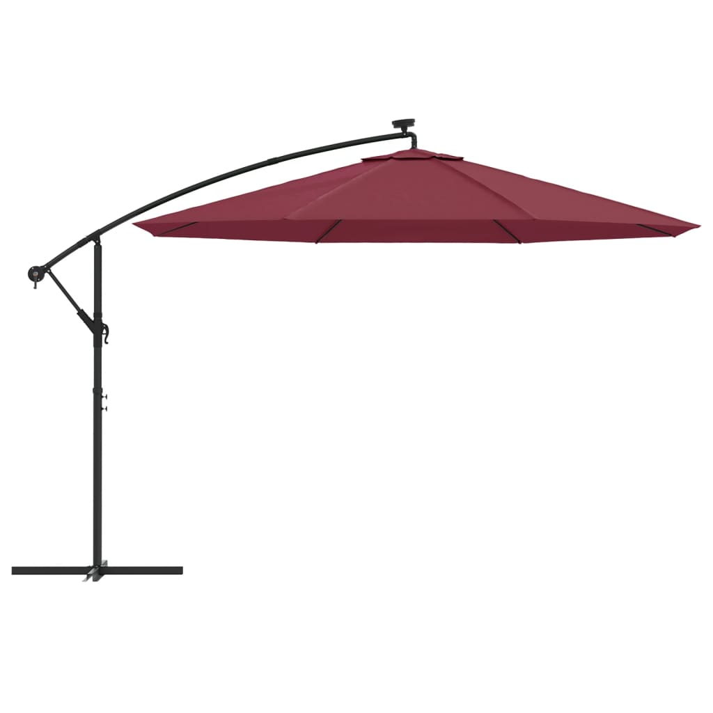 Umbrelă în consolă de grădină cu LED-uri, roșu bordo, 350 cm