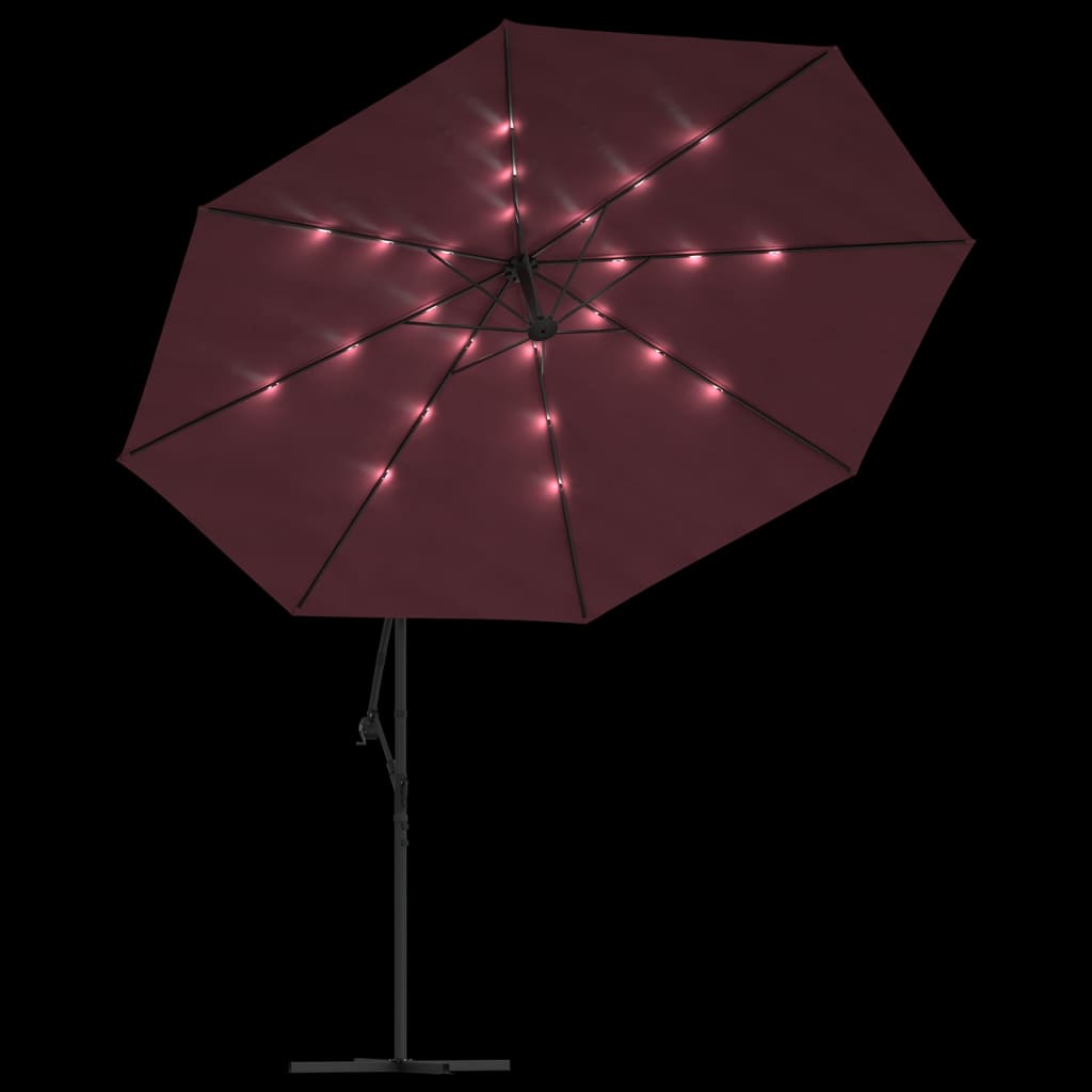 Umbrelă în consolă de grădină cu LED-uri, roșu bordo, 350 cm