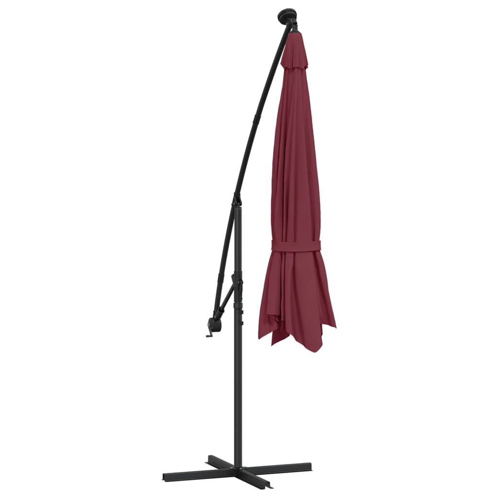 Umbrelă în consolă de grădină cu LED-uri, roșu bordo, 350 cm