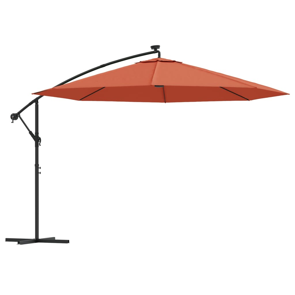 Umbrelă în consolă de grădină cu LED-uri, cărămiziu, 350 cm