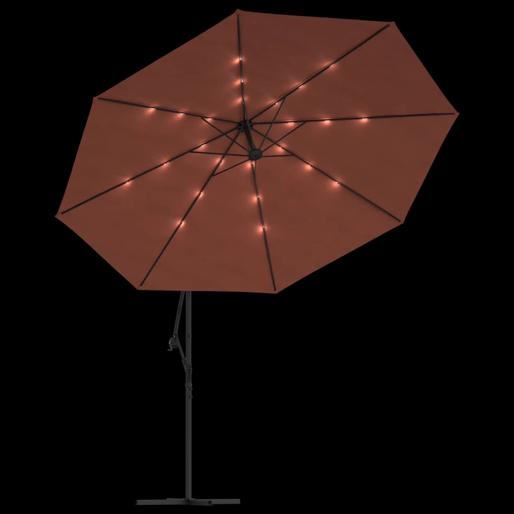 Umbrelă în consolă de grădină cu LED-uri, cărămiziu, 350 cm