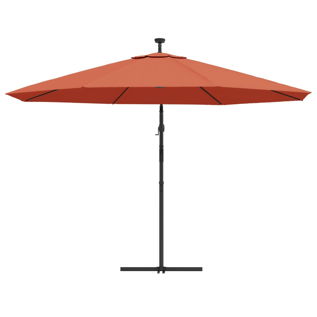 Umbrelă în consolă de grădină cu LED-uri, cărămiziu, 350 cm