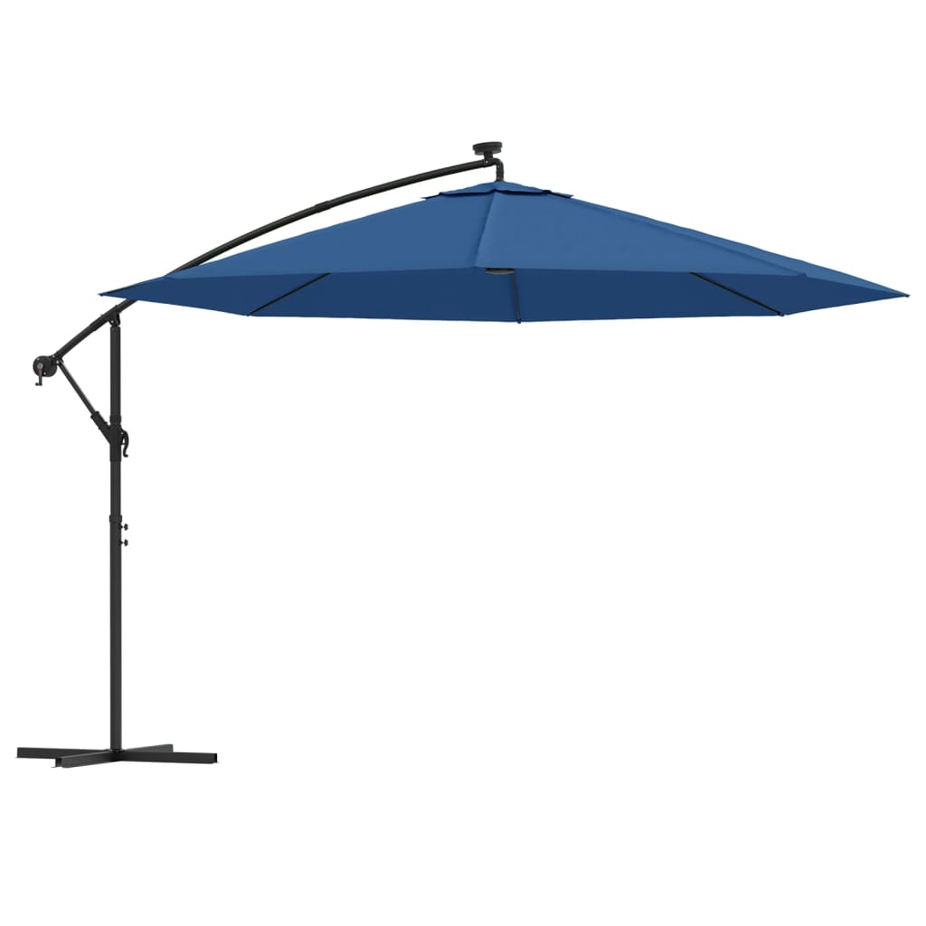 Umbrelă în consolă de grădină cu LED-uri, albastru azur, 350 cm