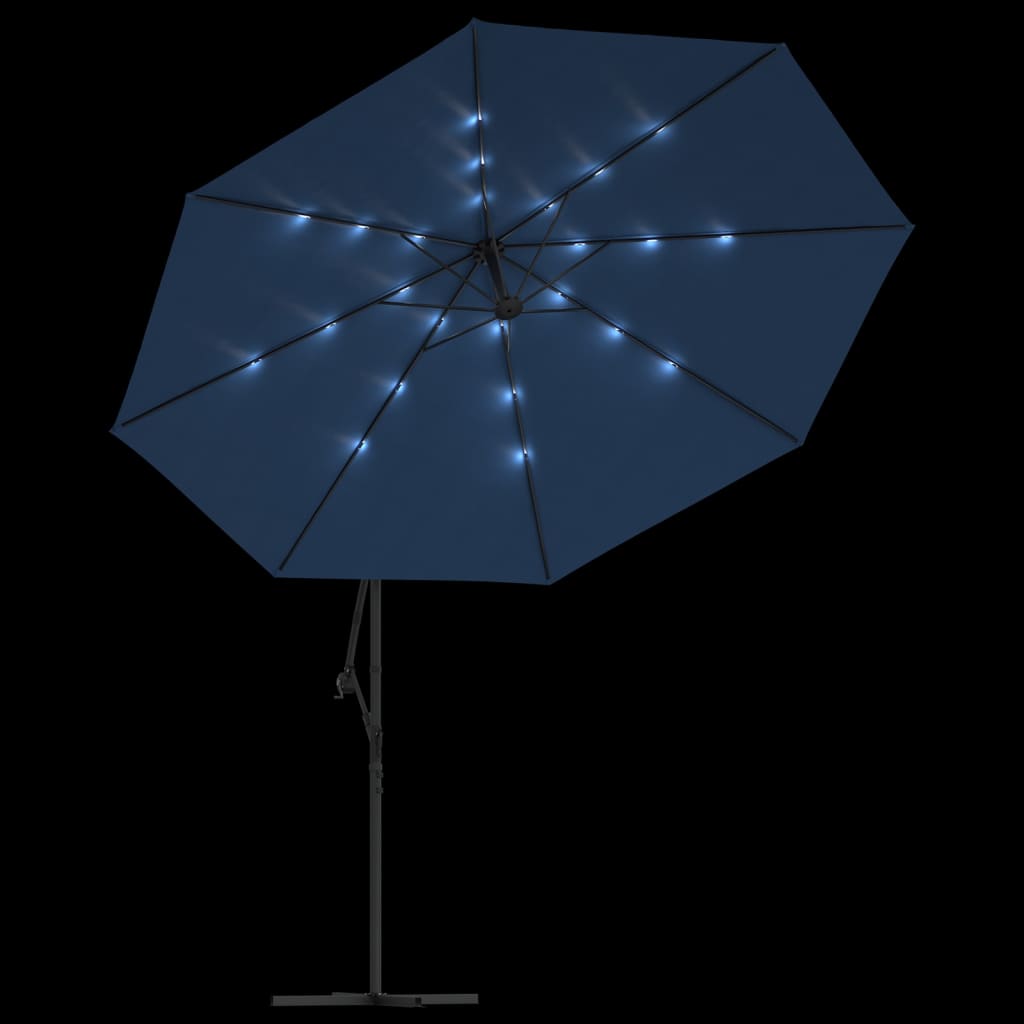 Umbrelă în consolă de grădină cu LED-uri, albastru azur, 350 cm