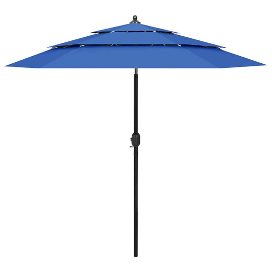 Umbrelă de grădină 3 niveluri, stâlp de aluminiu, azuriu, 2,5 m