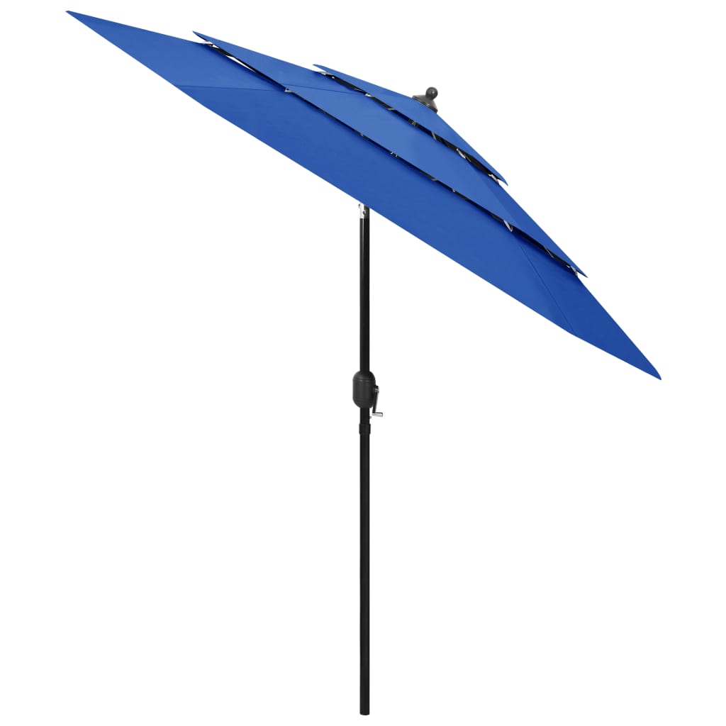 Umbrelă de grădină 3 niveluri, stâlp de aluminiu, azuriu, 2,5 m