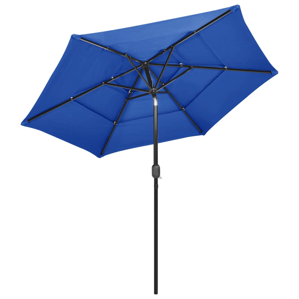 Umbrelă de grădină 3 niveluri, stâlp de aluminiu, azuriu, 2,5 m