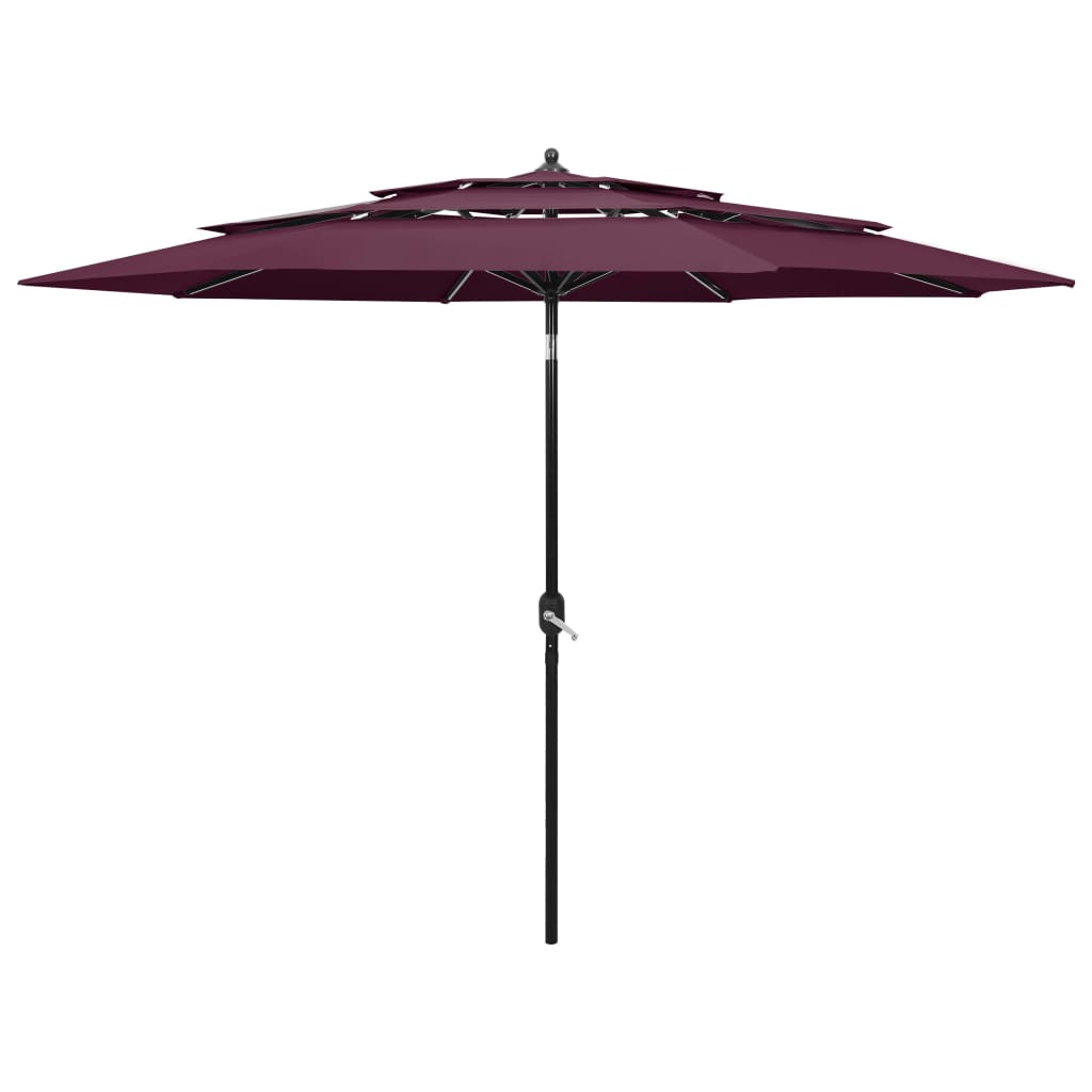 Umbrelă de grădină 3 niveluri, stâlp aluminiu, roșu bordo, 3 m