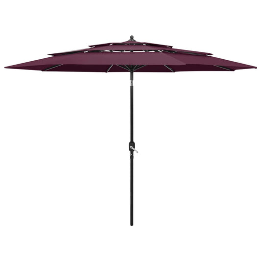 Umbrelă de grădină 3 niveluri, stâlp aluminiu, roșu bordo, 3 m