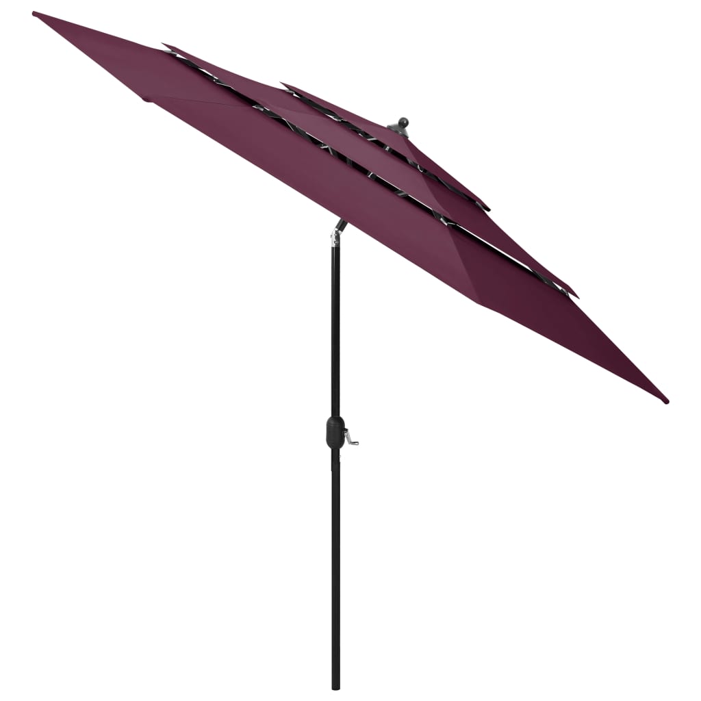 Umbrelă de grădină 3 niveluri, stâlp aluminiu, roșu bordo, 3 m