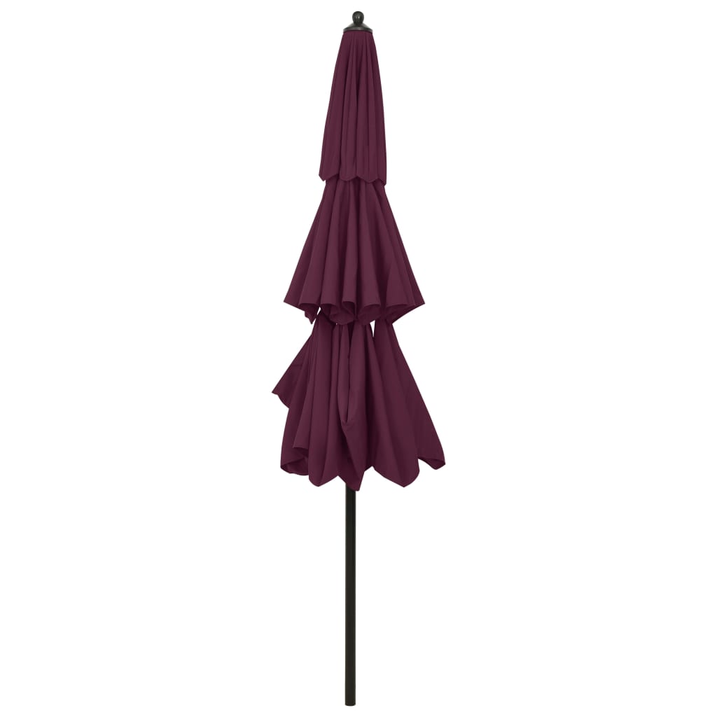 Umbrelă de grădină 3 niveluri, stâlp aluminiu, roșu bordo, 3 m