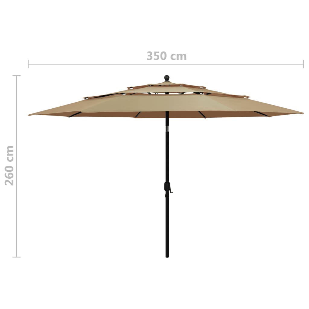 Umbrelă de grădină 3 niveluri, stâlp aluminiu, gri taupe, 3,5 m