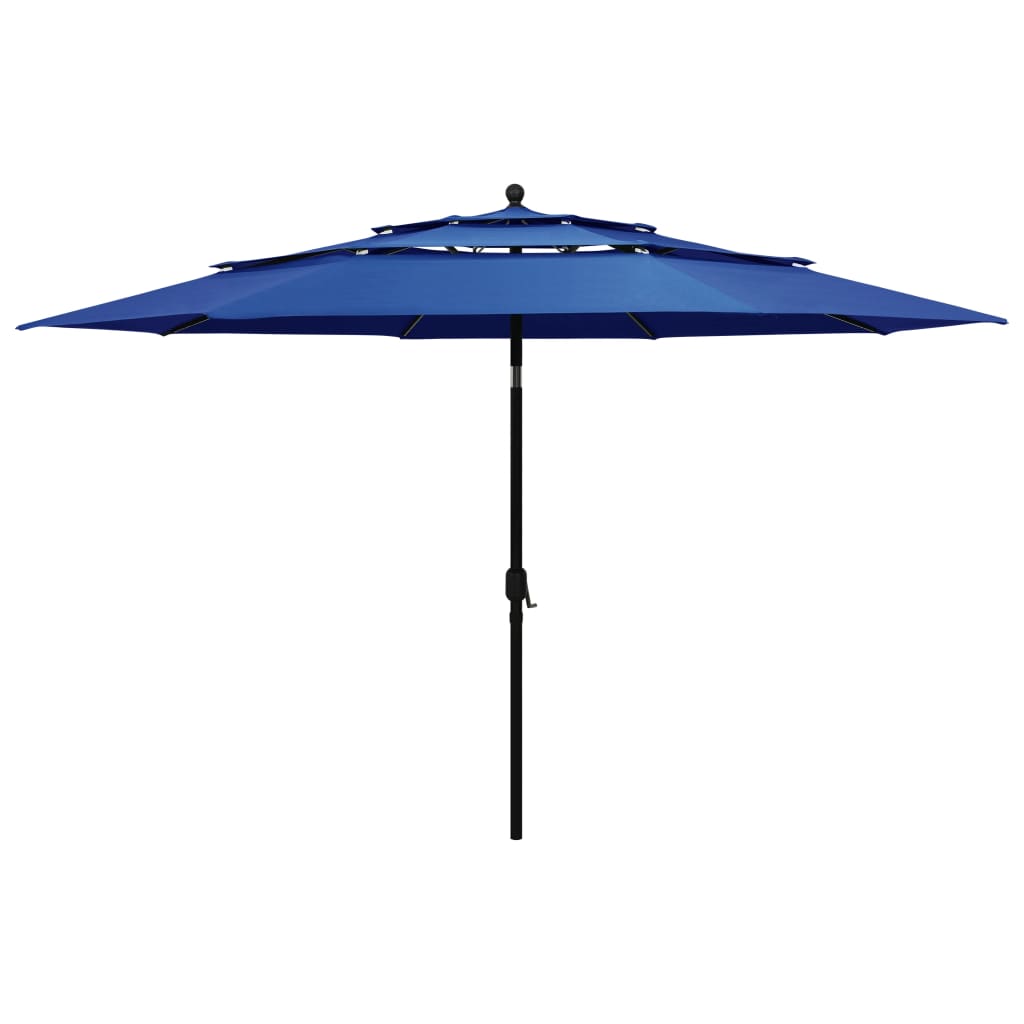 Umbrelă de grădină 3 niveluri, stâlp aluminiu, azuriu, 3,5 m