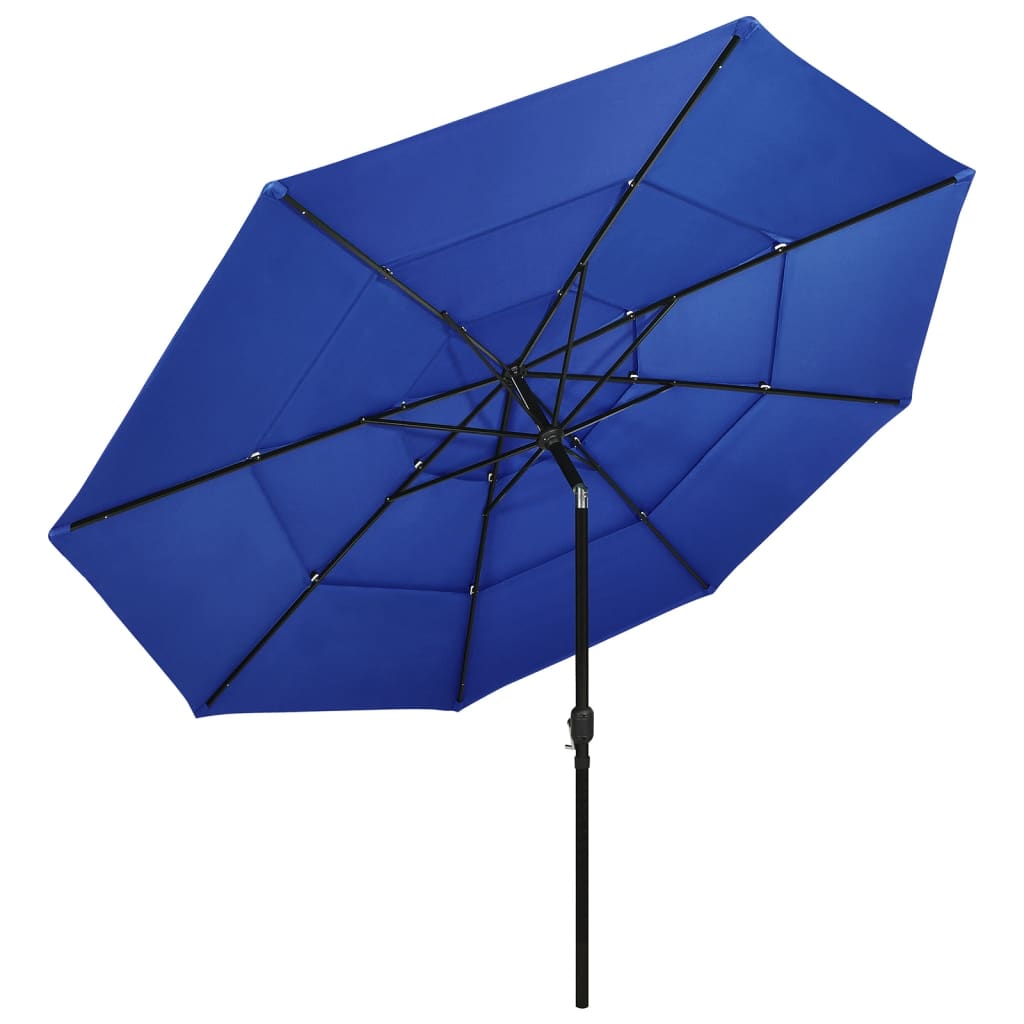 Umbrelă de grădină 3 niveluri, stâlp aluminiu, azuriu, 3,5 m