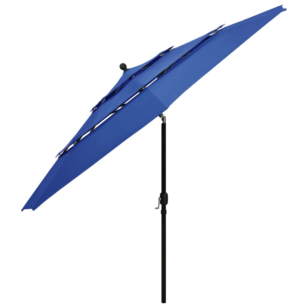 Umbrelă de grădină 3 niveluri, stâlp aluminiu, azuriu, 3,5 m