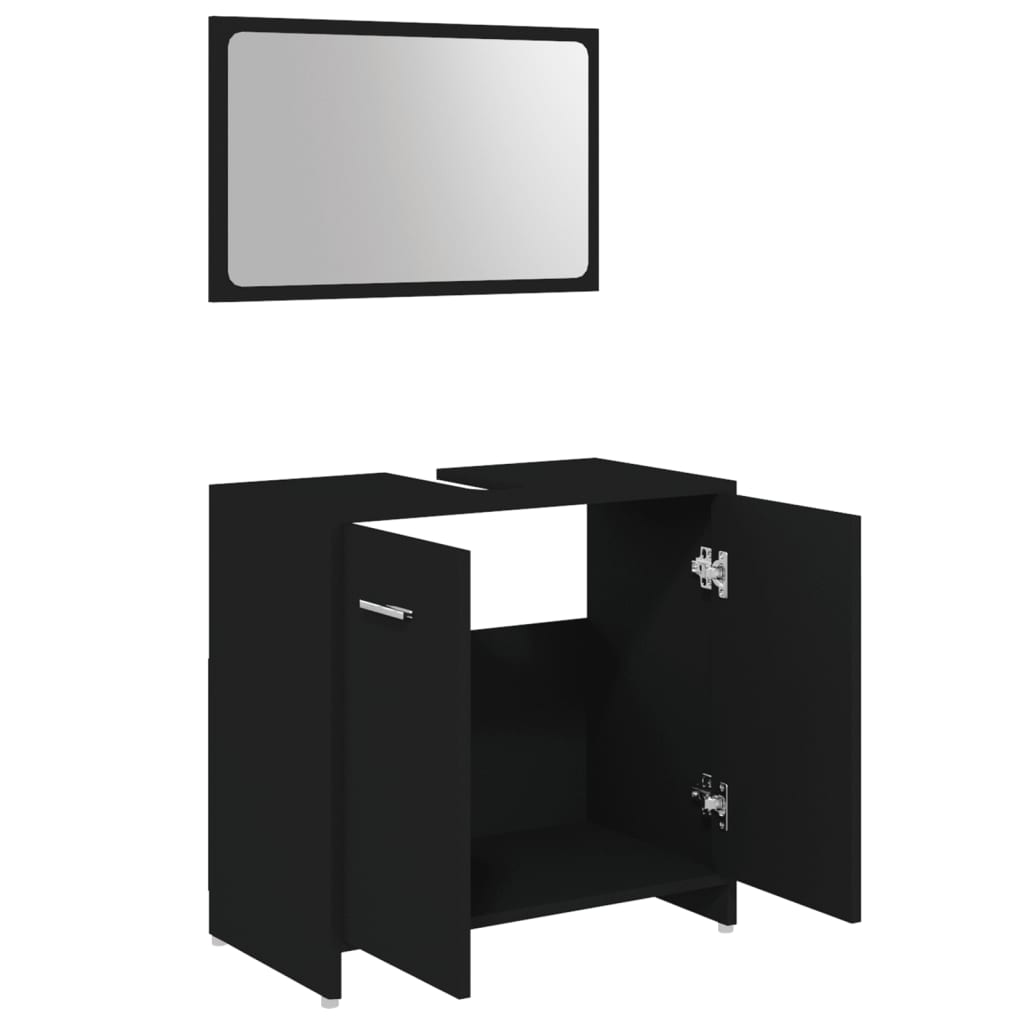 Set mobilier de baie, 3 piese, negru, lemn prelucrat